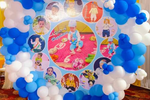 Adorable Blue White Balloon Setup for Baby Birthday in Ghaziabad