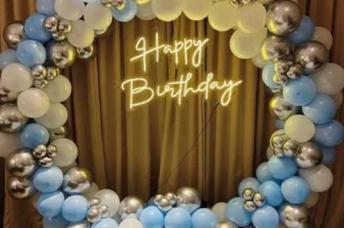 Blue and White Balloon Backdrop for Birthday Celebration in Ghaziabad