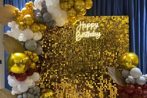 Classy Birthday Decoration with Golden White and Gray Balloons in Ghaziabad