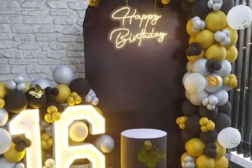 Sophisticated Golden Black Gray Decor for Happy Birthday Celebrations in Ghaziabad