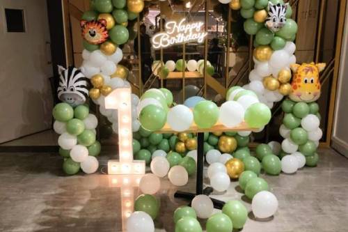 Stunning Olive Green Gold and White Balloon Decor for Birthdays in Ghaziabad