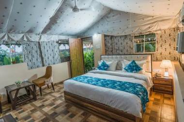 Trendy Bedroom with Modern Art